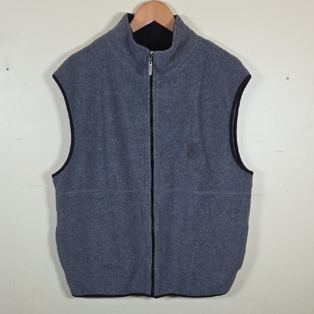 Foot Locker XL Fleece Full Zip Vest Zipper Pockets Gray Black Piping
